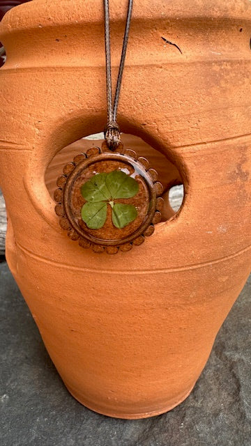 Real Four-Leaf Clover on Wooden Pendant Necklace - Get Lucky!